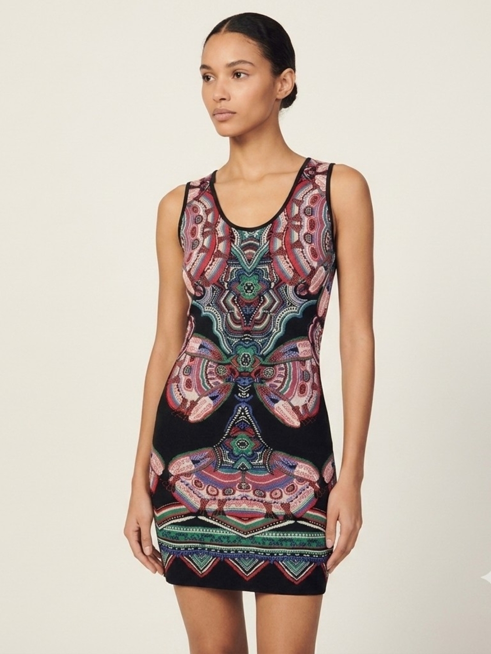 ​Roberto Cavalli - Graphic Kaleidoscope Vintage Knit Bodycon Mini Dress